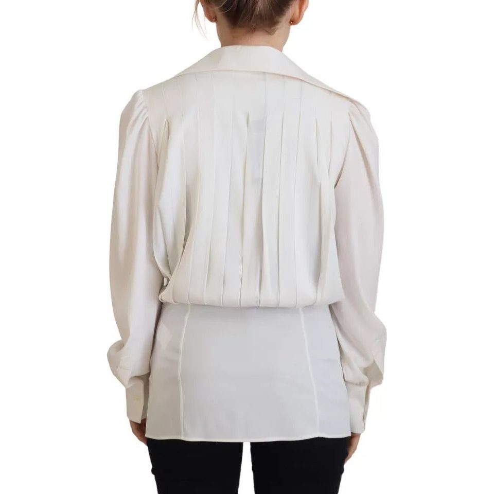 Dolce & Gabbana Off White Collar Long Sleeves Blouse Silk Top Dolce & Gabbana