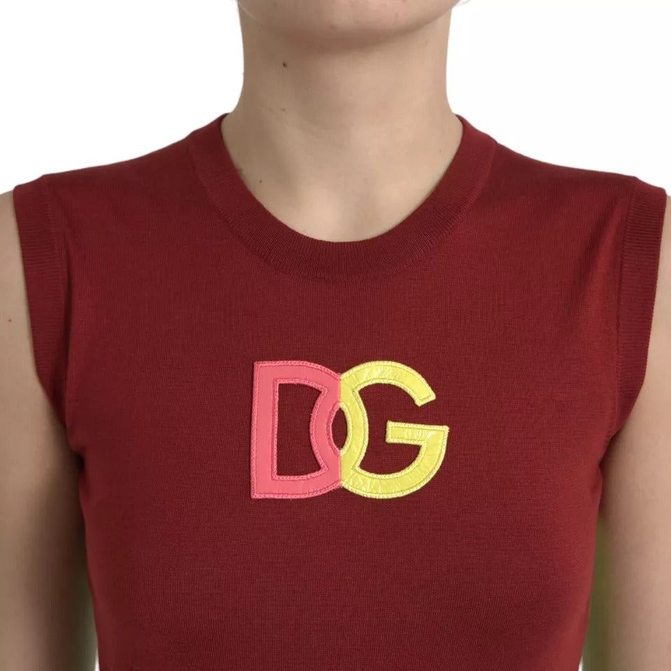 Dolce & Gabbana Red Green Silk DG Logo Sleeveless Tank Top Dolce & Gabbana