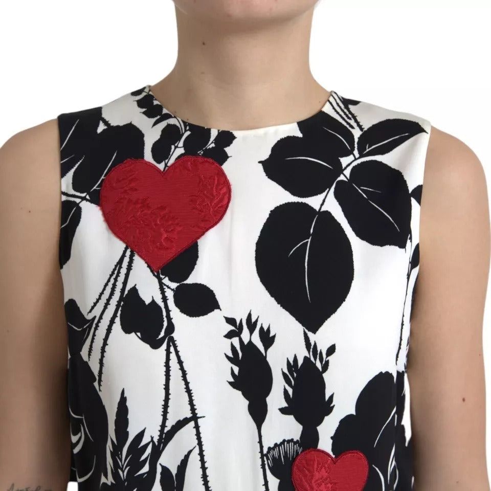 Dolce & Gabbana White Rose Print Heart Embroidered Tank Top Dolce & Gabbana