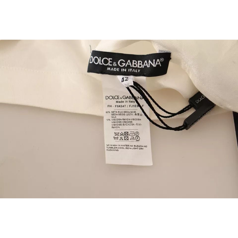Dolce & Gabbana White Blouse Ascot Collar Shirt Silk Button Top