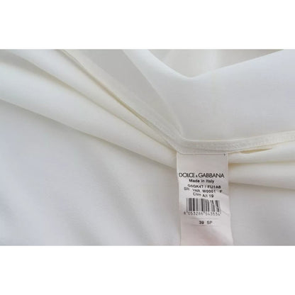 Dolce & Gabbana White Blouse Ascot Collar Shirt Silk Top