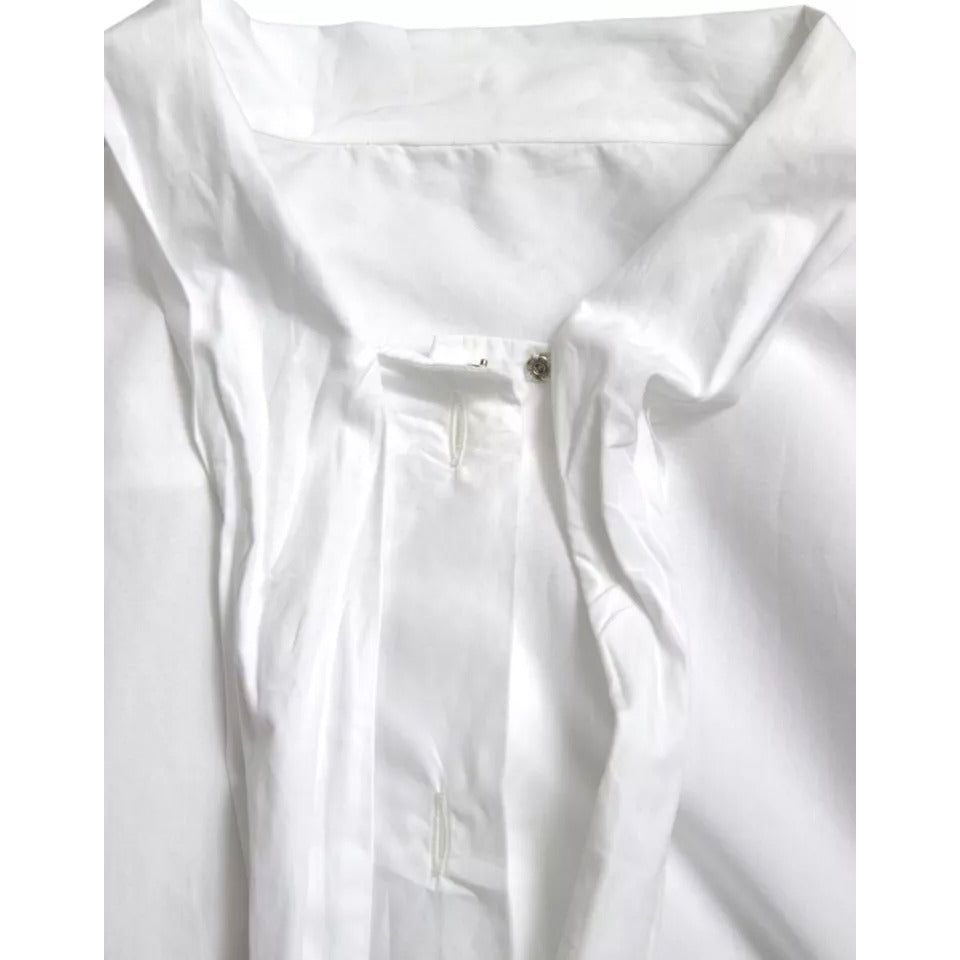 Dolce & Gabbana White Cotton Ascot Collar Long Sleeves Top Dolce & Gabbana