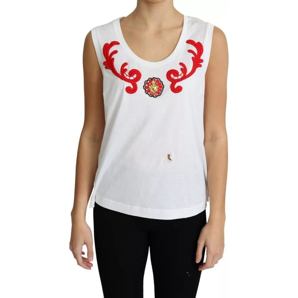 Dolce & Gabbana White Cotton Heart Applique Sleeveless Tank Top Dolce & Gabbana