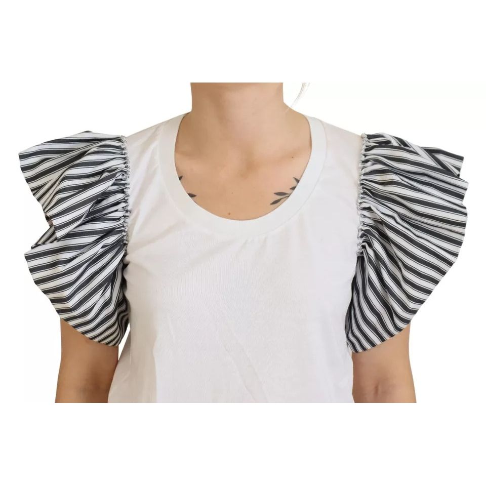 Dolce & Gabbana White Striped Short Sleeves Pullover Top