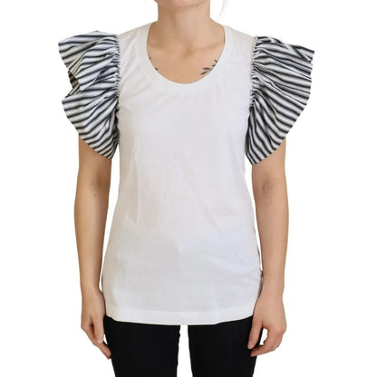 Dolce & Gabbana White Striped Short Sleeves Pullover Top
