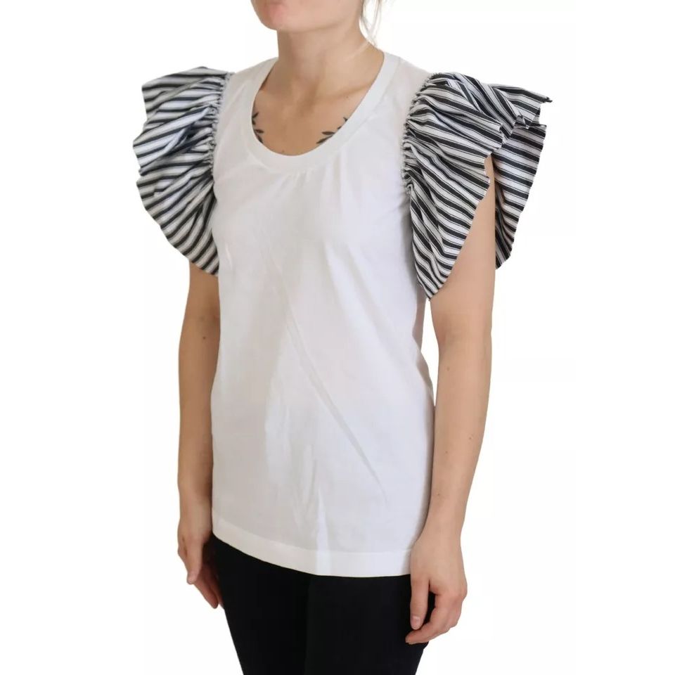 Dolce & Gabbana White Striped Short Sleeves Pullover Top