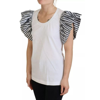 Dolce & Gabbana White Striped Short Sleeves Pullover Top