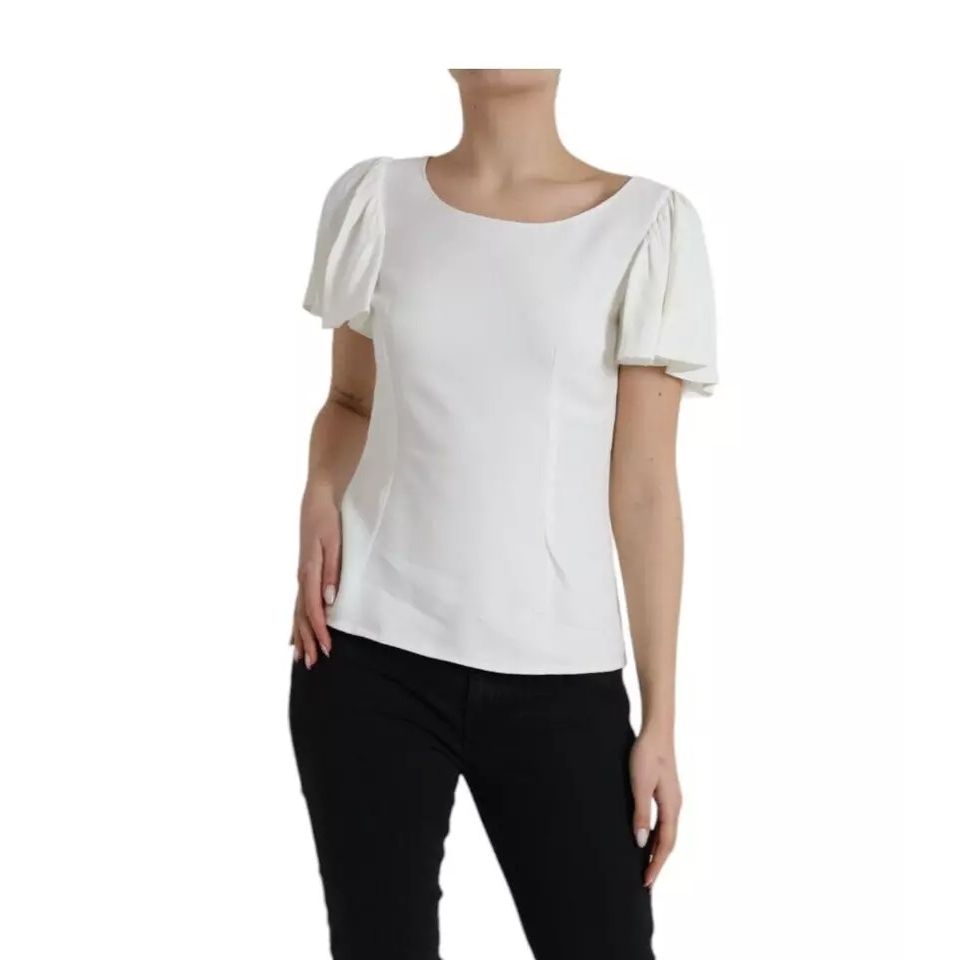 Dolce & Gabbana White Viscose Round Neck Short Sleeves Top