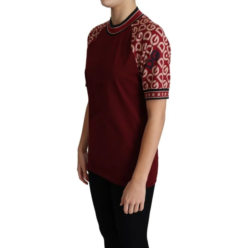 Dolce & Gabbana Maroon DG Mania Print Crew Neck T-shirt Top Dolce & Gabbana