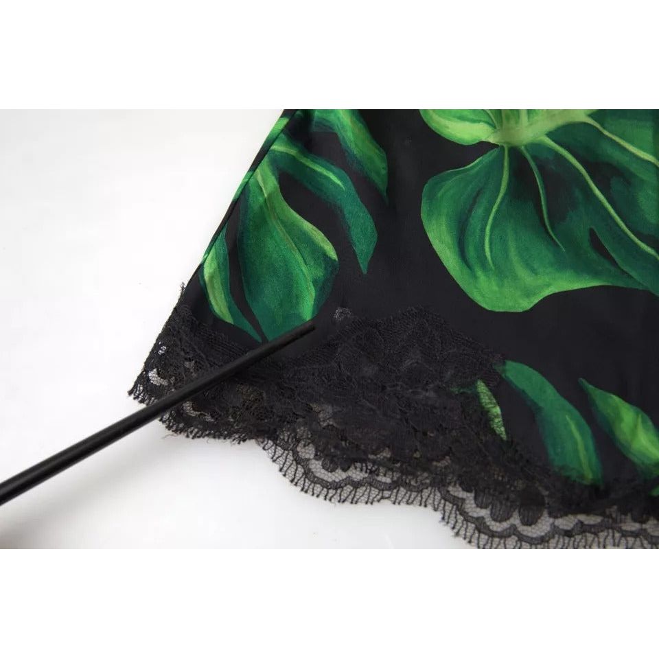 Dolce & Gabbana Black Philodendron Print Silk Camisole Underwear Dolce & Gabbana