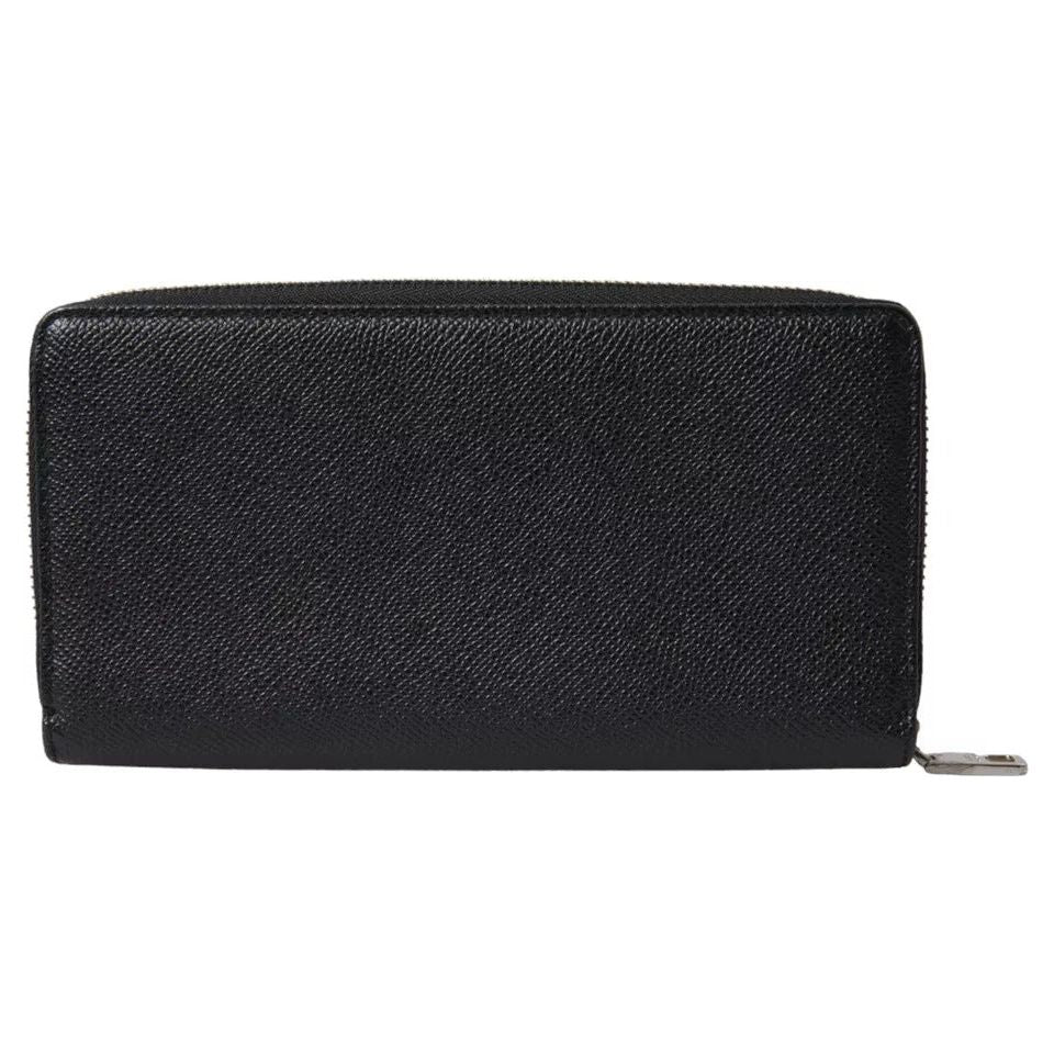 Dolce & Gabbana Black Calf Leather Zip Around Continental Women Wallet Dolce & Gabbana