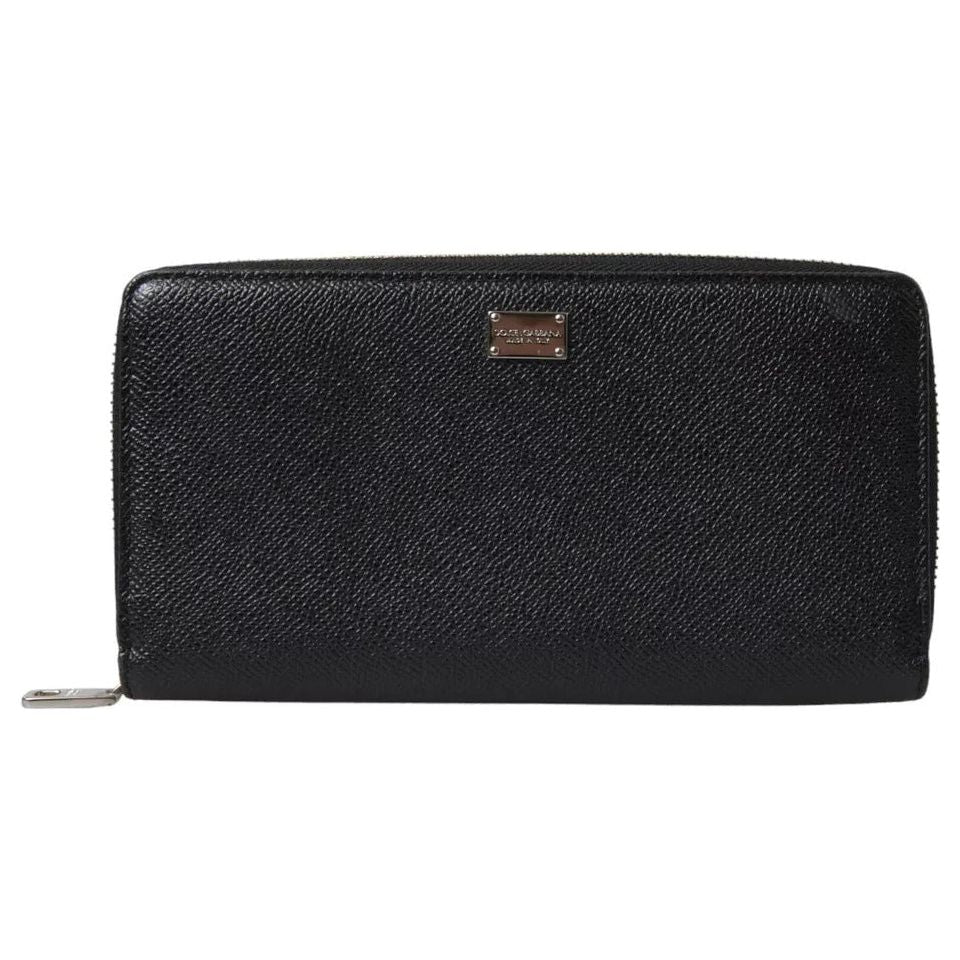 Dolce & Gabbana Black Calf Leather Zip Around Continental Women Wallet Dolce & Gabbana