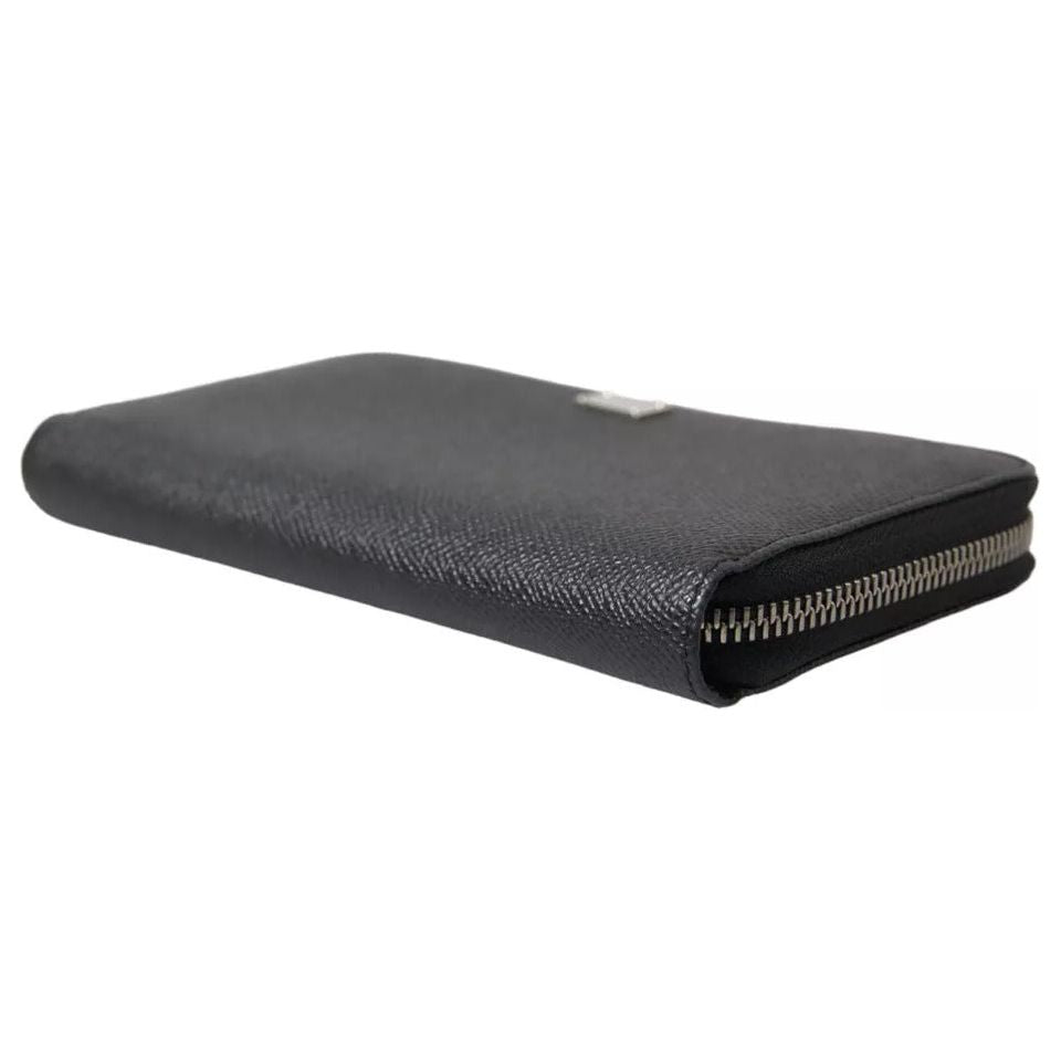 Dolce & Gabbana Black Calf Leather Zip Around Continental Women Wallet Dolce & Gabbana