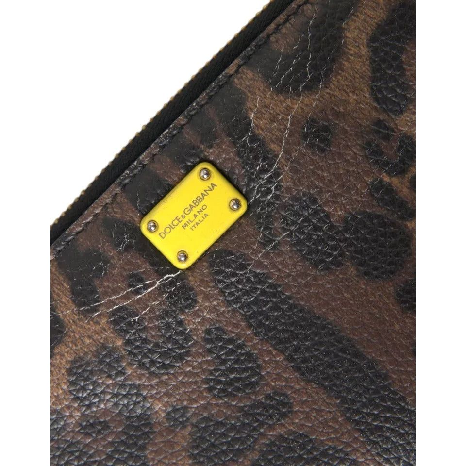 Dolce & Gabbana Brown Leopard Leather DG Zip Around Continental Wallet Dolce & Gabbana