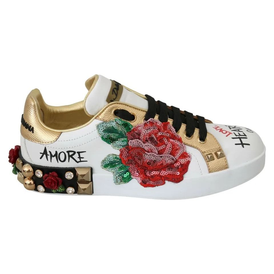 White Roses Sequined Crystal Womens Sneakers Shoes