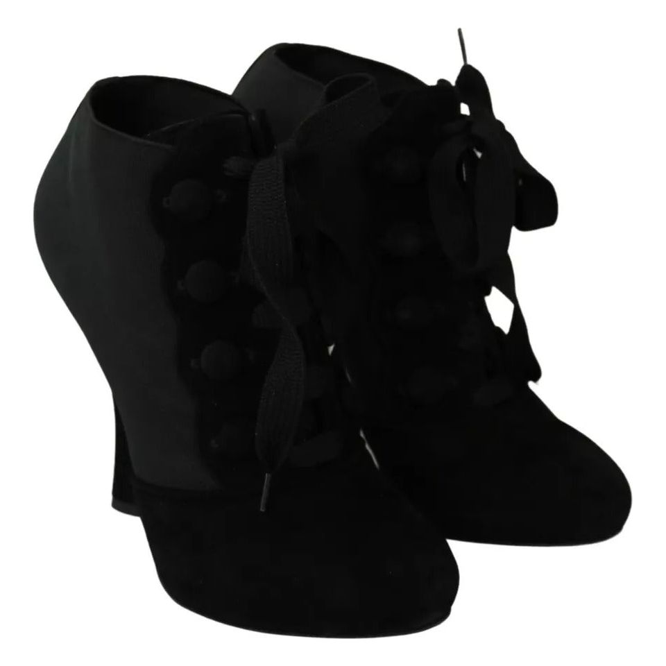 Dolce & Gabbana Black Suede Stretch Ankle Boots Booties Shoes Dolce & Gabbana