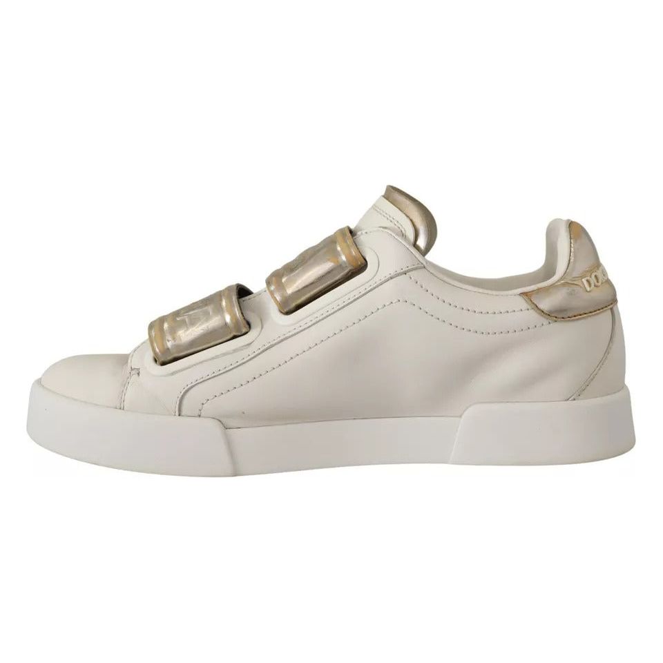 Dolce & Gabbana White Gold Leather Trainers Sneakers Shoes Dolce & Gabbana