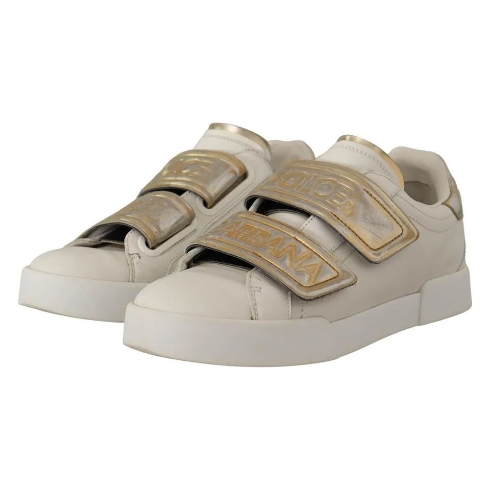 Dolce & Gabbana White Gold Leather Trainers Sneakers Shoes Dolce & Gabbana