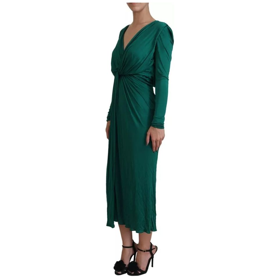 Dolce & Gabbana Dark Green Viscose Long Sleeve Midi Dress Dolce & Gabbana