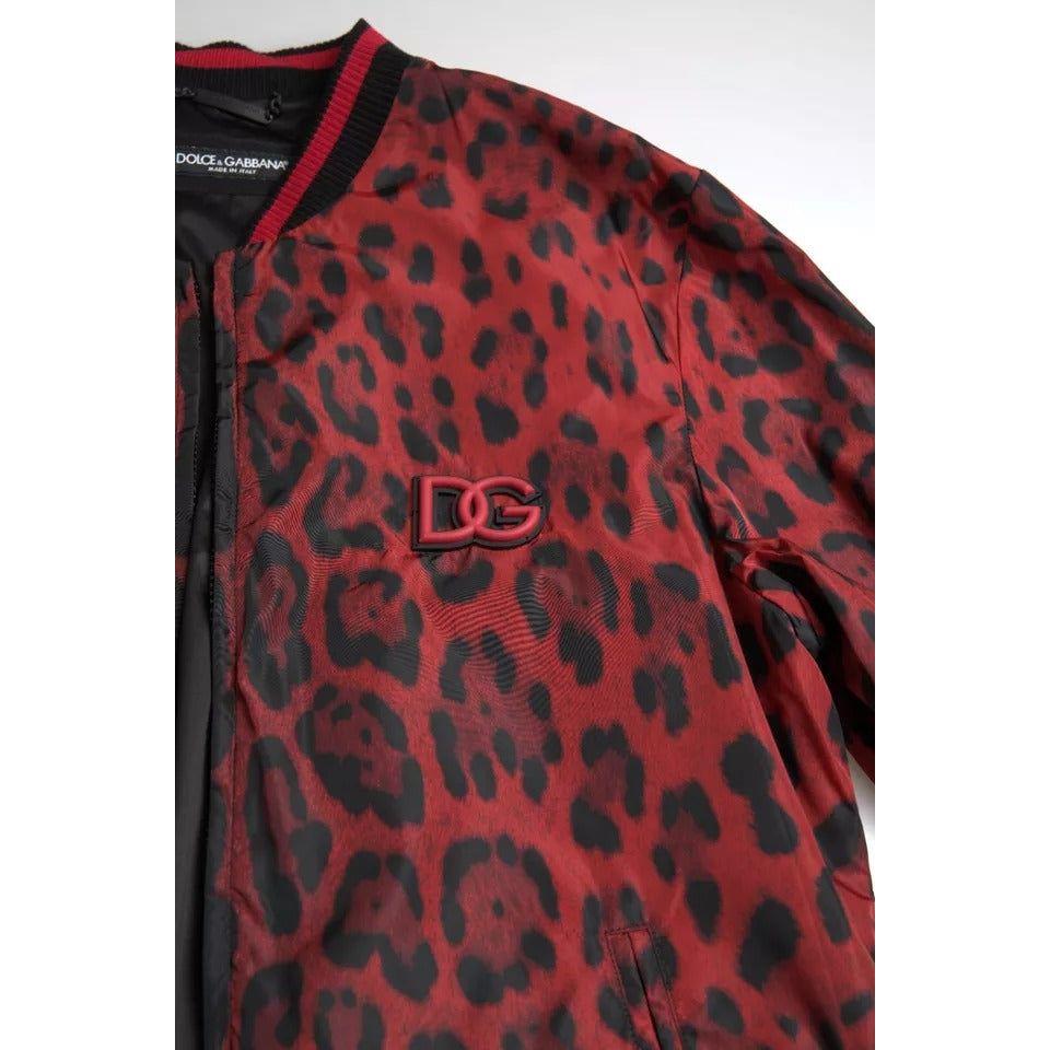 Dolce & Gabbana Red Leopard Bomber Short Coat Jacket Dolce & Gabbana