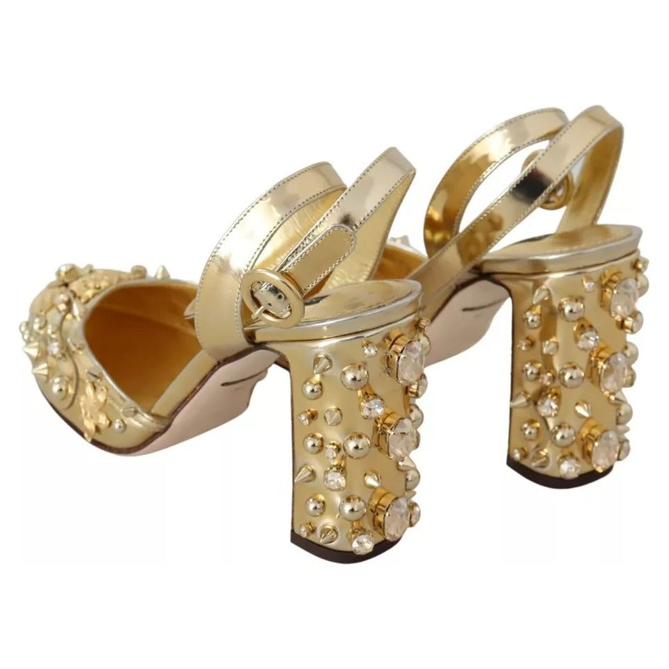 Dolce & Gabbana Gold Studs Vally Slingback Sandals Shoes Dolce & Gabbana