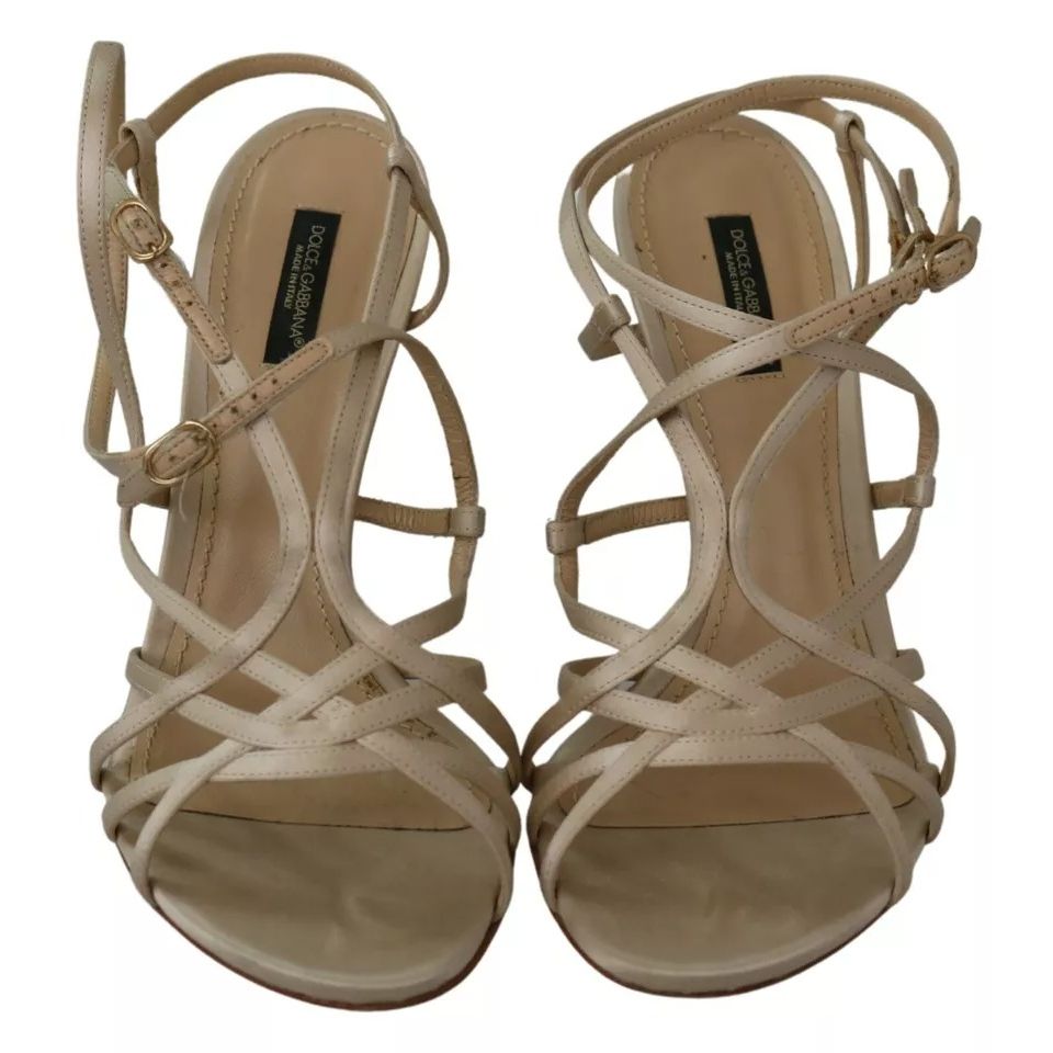 Dolce & Gabbana Gold Silk Ankle Strap Heels Sandals Shoes