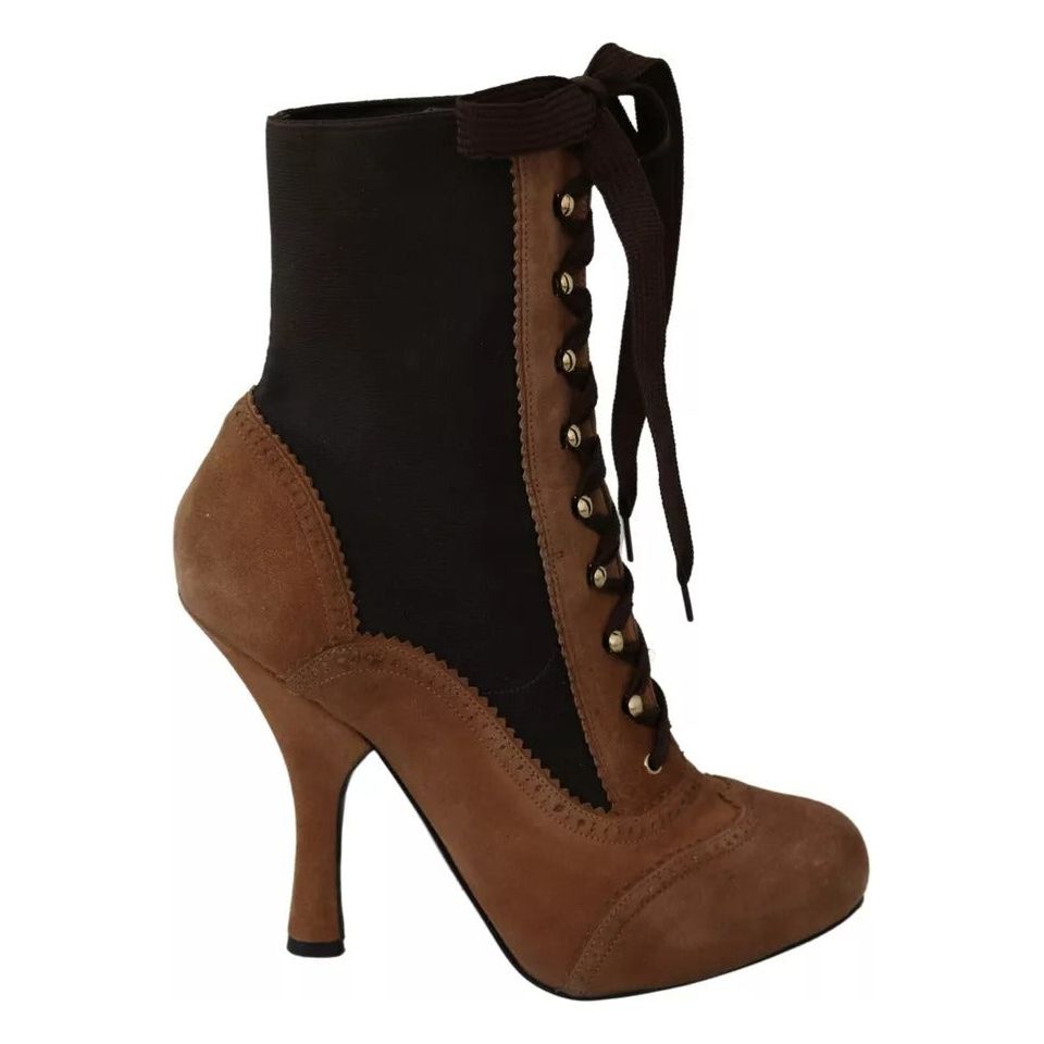 Dolce & Gabbana Brown Stretch Suede Ankle High Boots Shoes Dolce & Gabbana