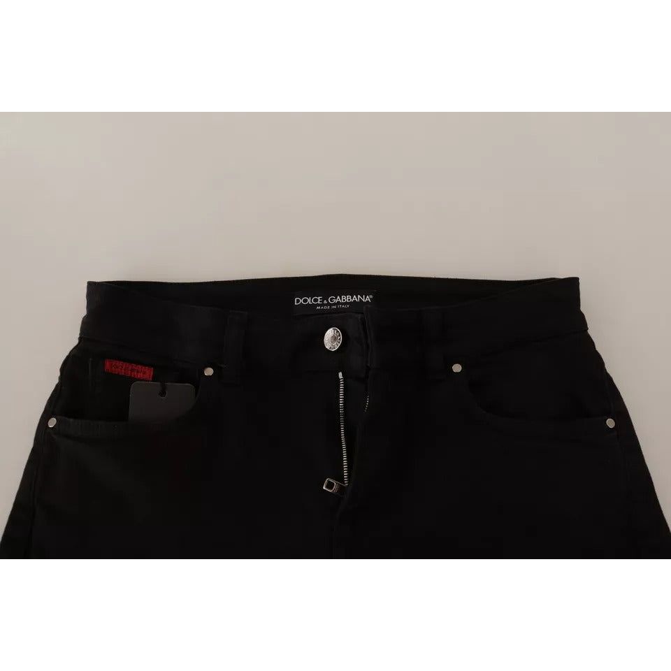 Dolce & Gabbana Black Cotton Skinny Denim Logo Plaque Jeans Dolce & Gabbana