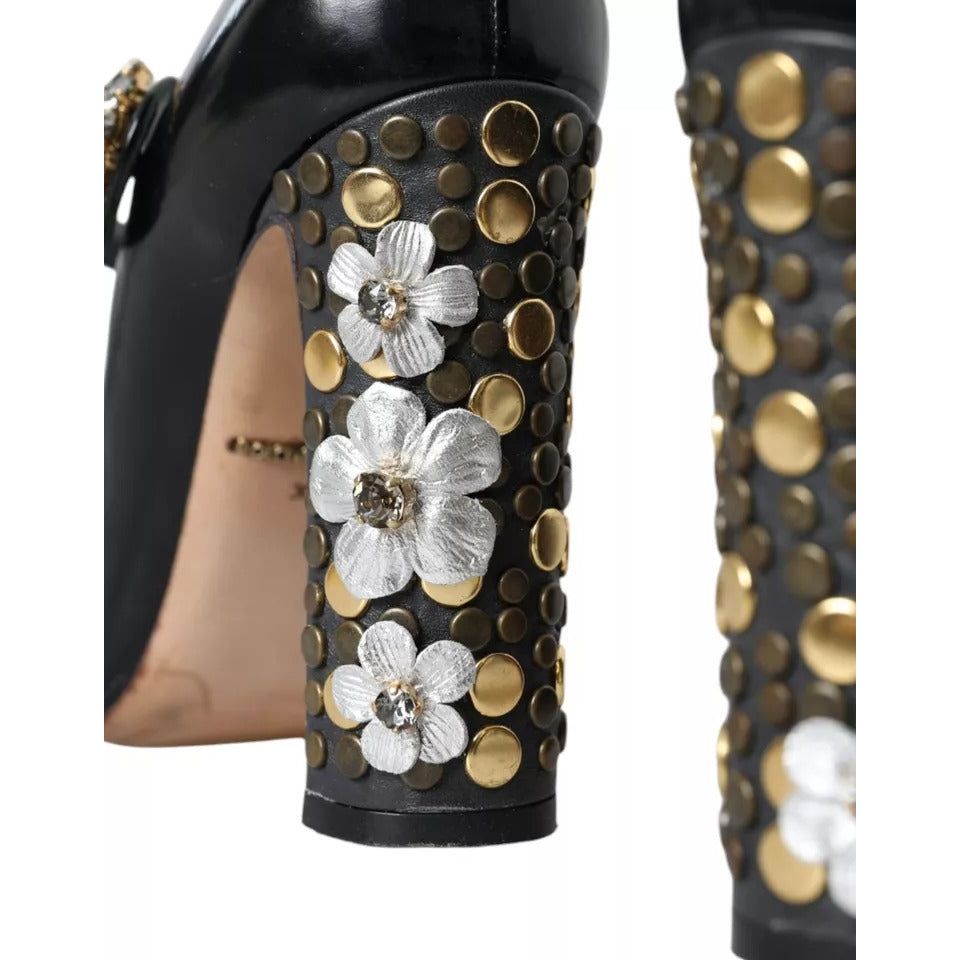 Dolce & Gabbana Black Leather Crystal Mary Janes Pumps Shoes Dolce & Gabbana