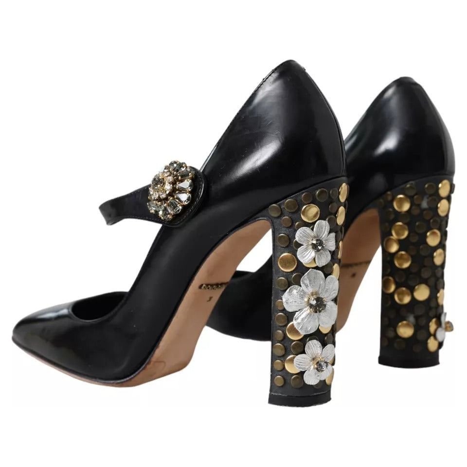 Dolce & Gabbana Black Leather Crystal Mary Janes Pumps Shoes Dolce & Gabbana