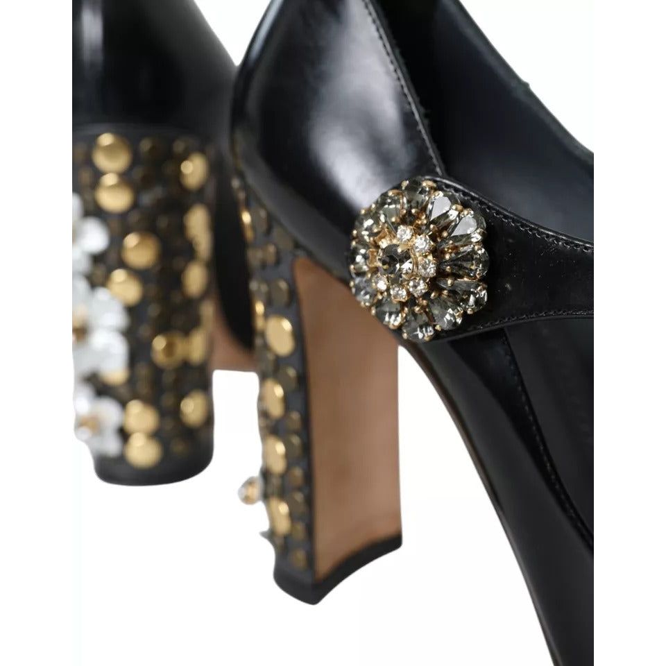 Dolce & Gabbana Black Leather Crystal Mary Janes Pumps Shoes Dolce & Gabbana