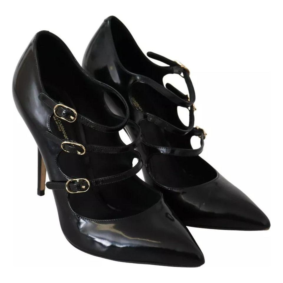 Dolce & Gabbana Black Leather Ankle Strap Heels Pumps Shoes Dolce & Gabbana