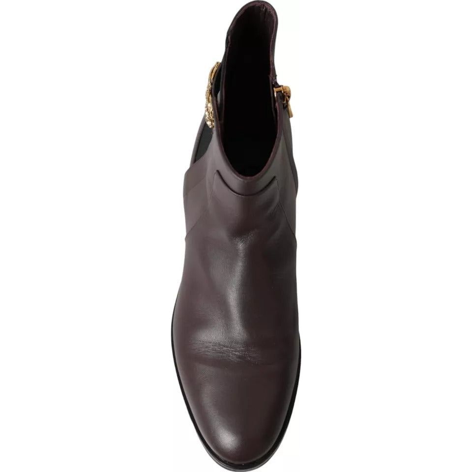 Dolce & Gabbana Brown Leather AMORE Flats Ankle Boots Shoes Dolce & Gabbana