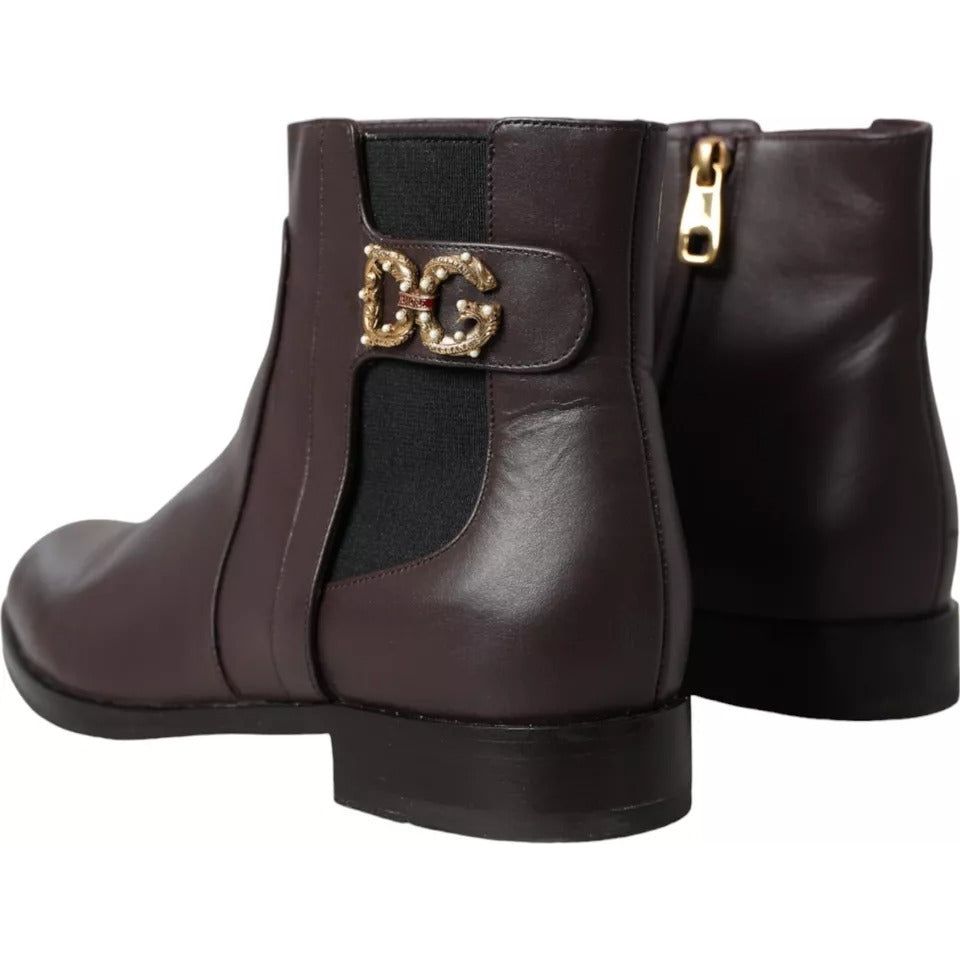 Dolce & Gabbana Brown Leather AMORE Flats Ankle Boots Shoes Dolce & Gabbana