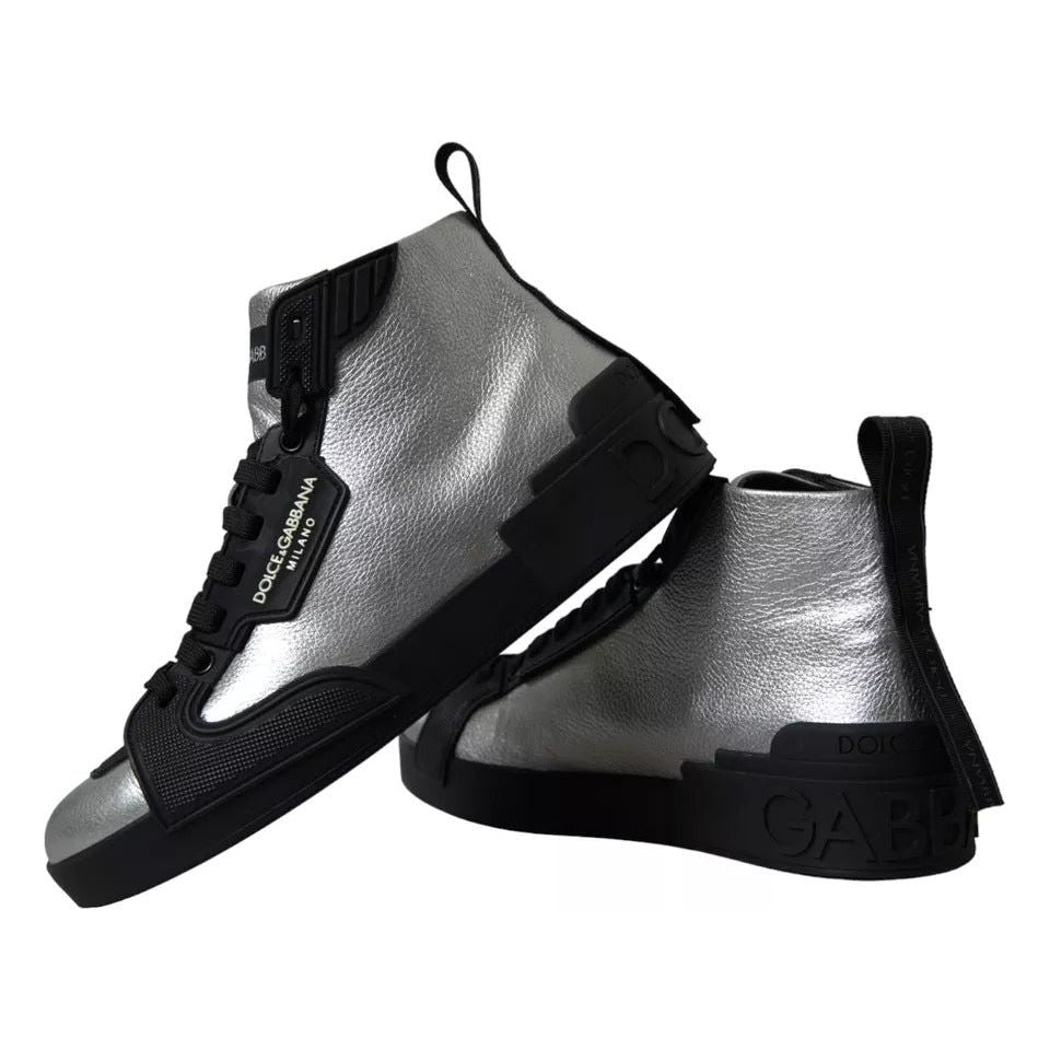 Dolce & Gabbana Black Silver Logo Mid Top Men Sneakers Shoes Dolce & Gabbana