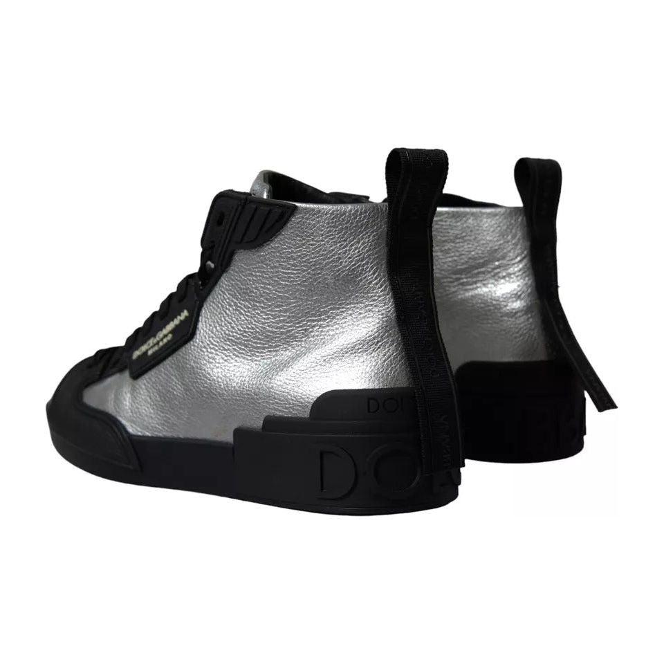 Dolce & Gabbana Black Silver Logo Mid Top Men Sneakers Shoes Dolce & Gabbana