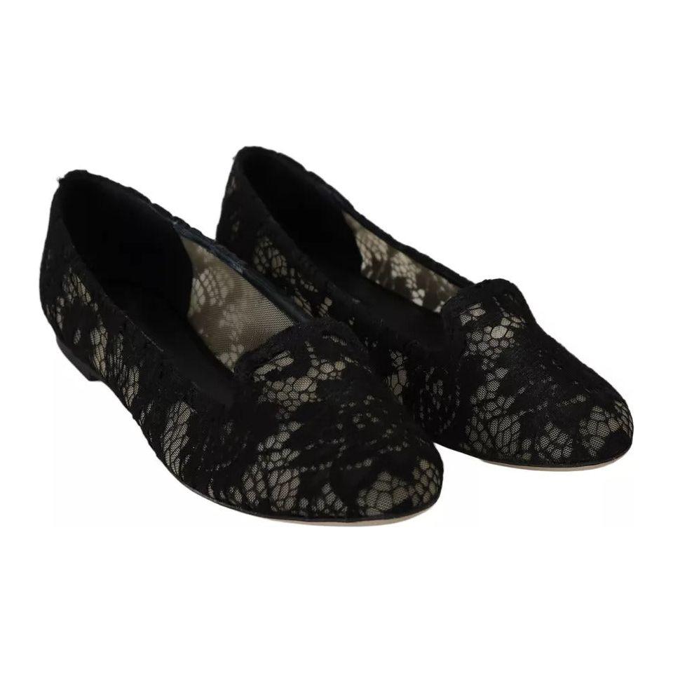 Dolce & Gabbana Black Floral Lace Loafers Flats Shoes Dolce & Gabbana