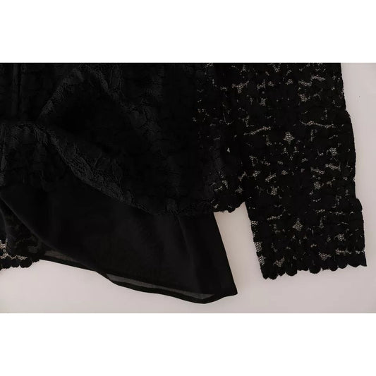 Dolce & Gabbana Black Lace Long Sleeve Blouse Nylon Top