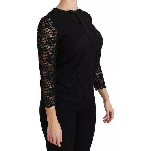 Dolce & Gabbana Black Lace Long Sleeve Blouse Nylon Top Dolce & Gabbana