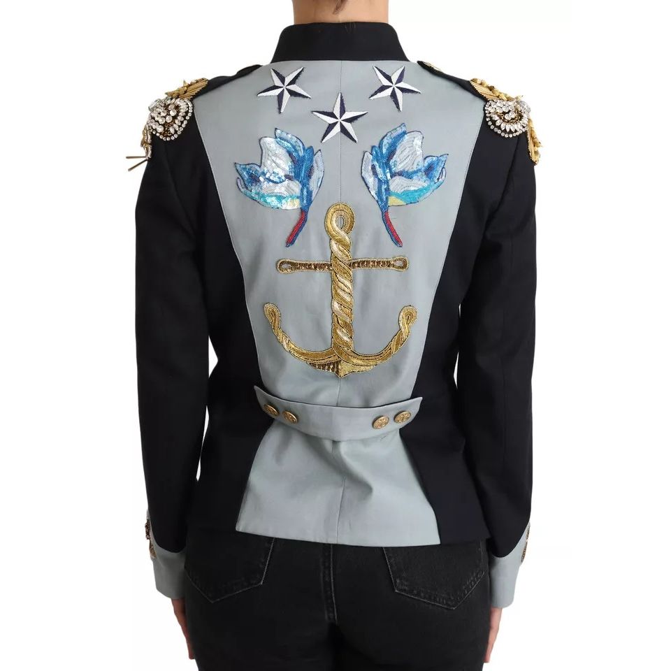 Dolce & Gabbana Blue Button Crystal Embellished Cotton Jacket