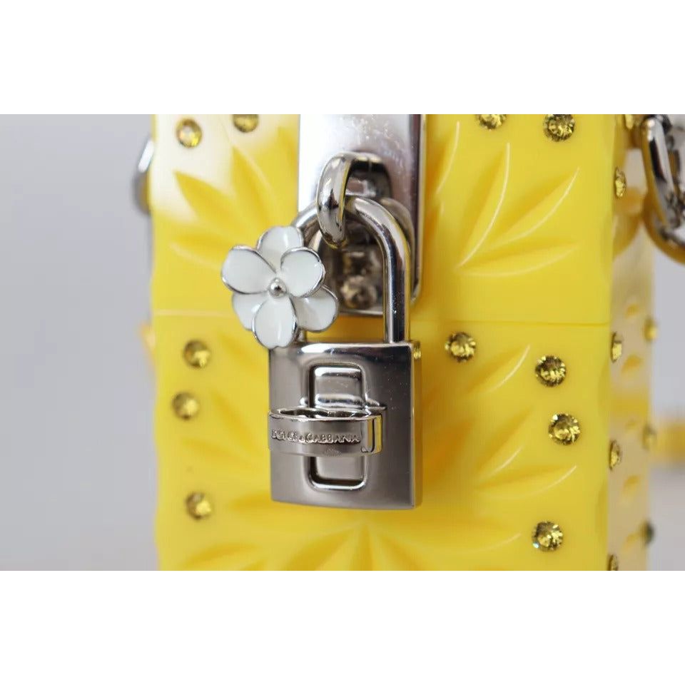 Dolce & Gabbana Yellow Plexiglass Crystals Box Padlock Women Clutch Bag Dolce & Gabbana