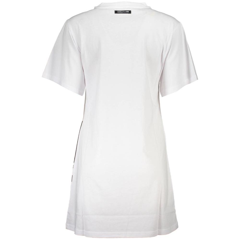 Cavalli Class Elegant White Cotton Dress with Designer Print Cavalli Class