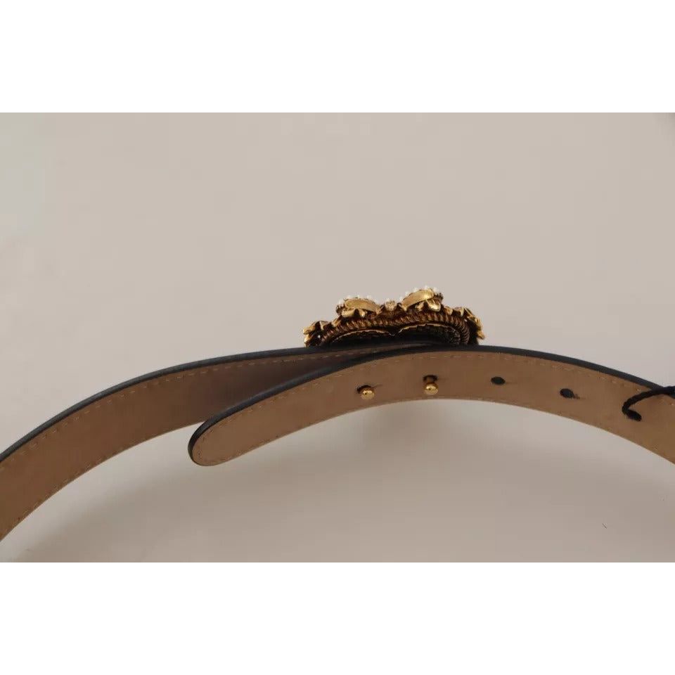 Dolce & Gabbana Blue Leather DEVOTION Heart DG Logo Metal Buckle Belt Dolce & Gabbana