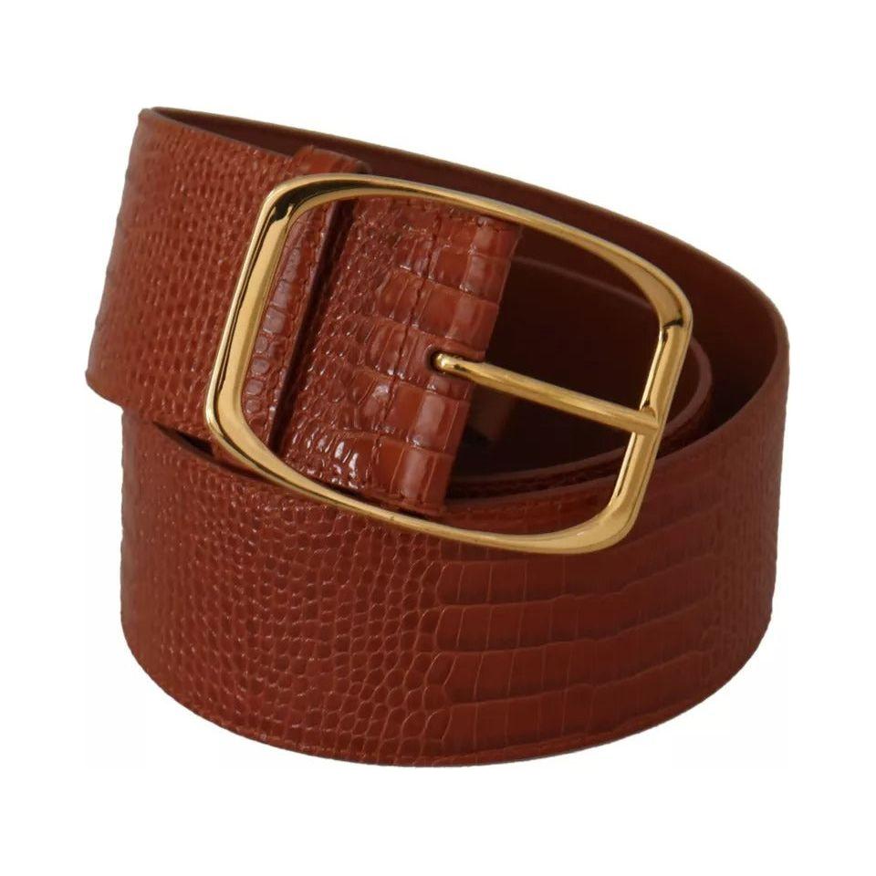 Dolce & Gabbana Brown Wide Waist Design Leather Gold Metal Buckle Belt Dolce & Gabbana