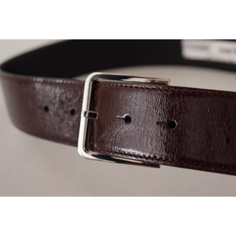 Dolce & Gabbana Dark Brown Leather Logo Engraved Metal Buckle Belt Dolce & Gabbana