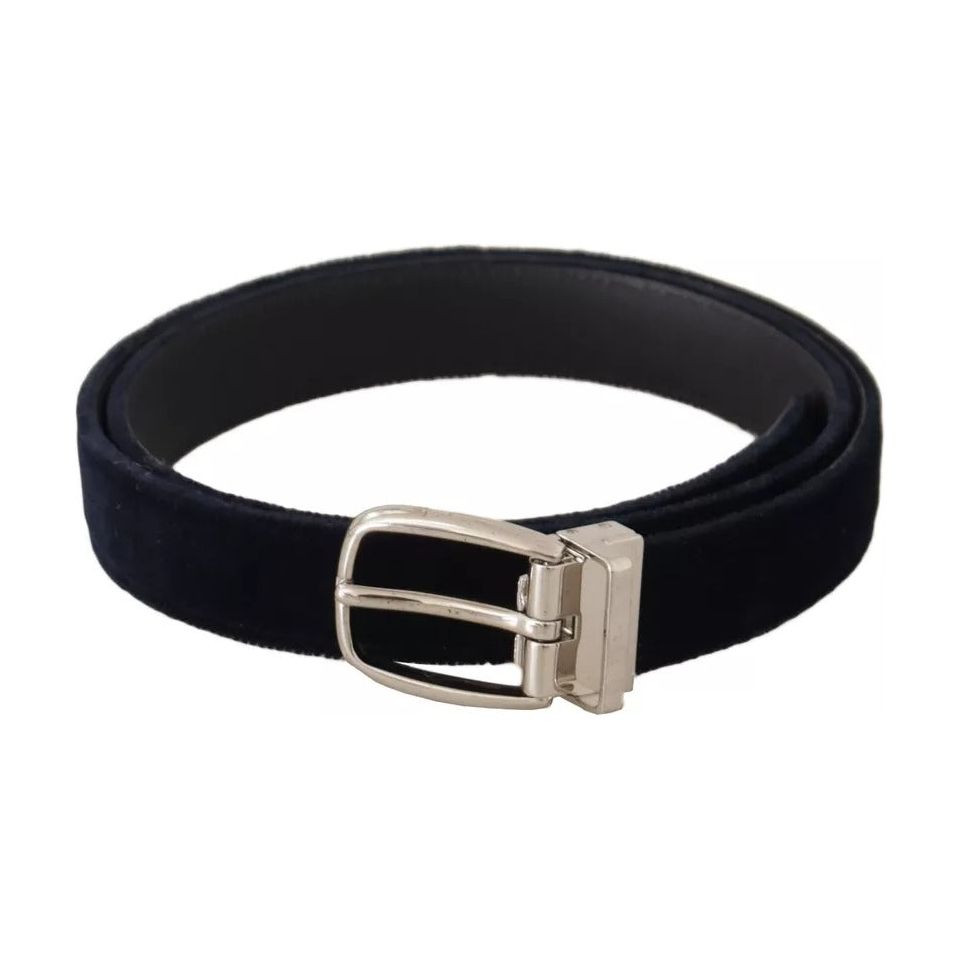 Dolce & Gabbana Blue Plain Velvet Silver Tone Metal Buckle Belt Dolce & Gabbana