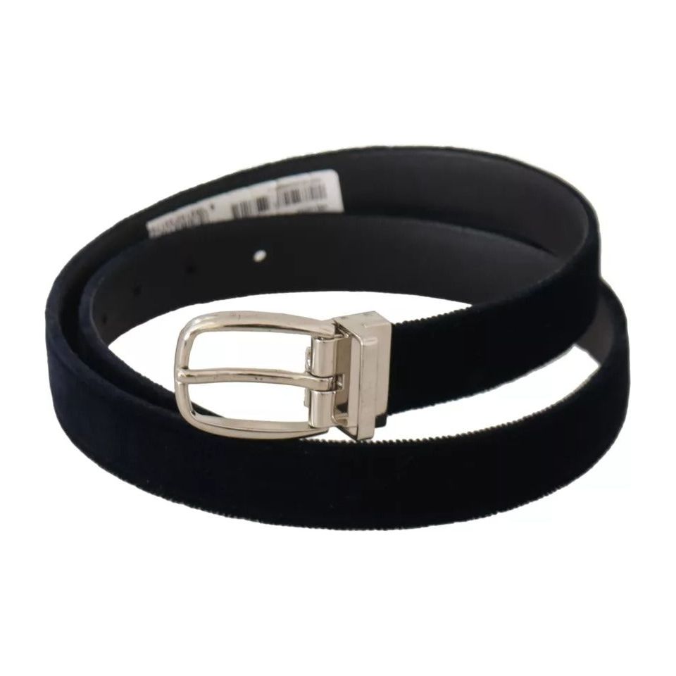 Dolce & Gabbana Blue Plain Velvet Silver Tone Metal Buckle Belt Dolce & Gabbana