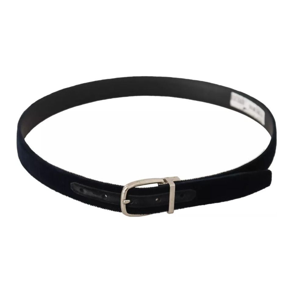 Dolce & Gabbana Blue Plain Velvet Silver Tone Metal Buckle Belt Dolce & Gabbana