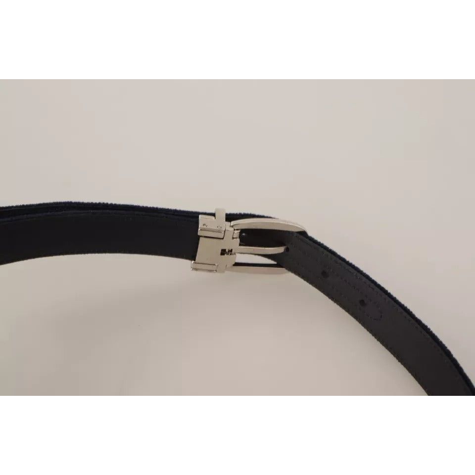 Dolce & Gabbana Blue Plain Velvet Silver Tone Metal Buckle Belt Dolce & Gabbana