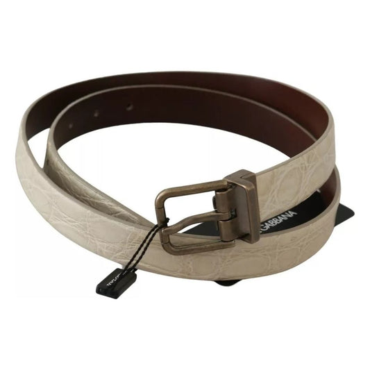 Dolce & Gabbana Cream Beige Gold Buckle Waist Leather Belt Dolce & Gabbana